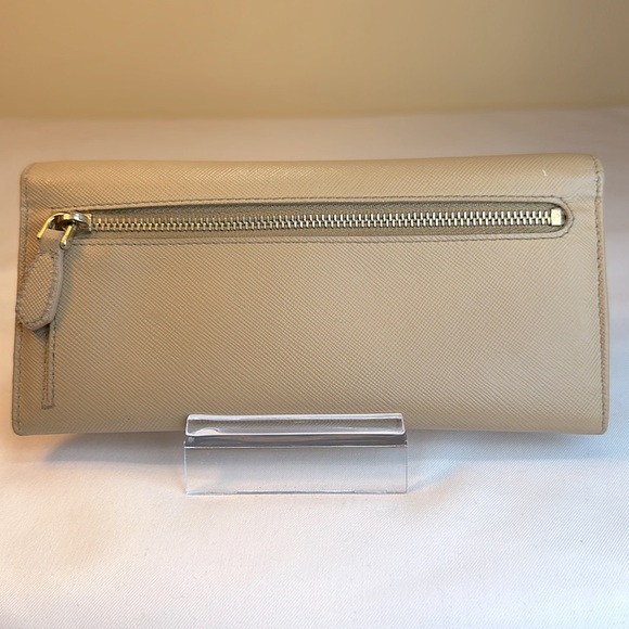 Prada Saffiano Leather Long Wallet Beige w/ Pink Leather Interior Holds phone - Picture 14 of 14